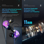 QKZ ZEN หูฟังอินเอียร์ซับวูฟเฟอร์ควบคุมด้วยสายสำหรับฟังเพลงและวิ่งออกกำลังกาย พร้อมไมโครโฟน