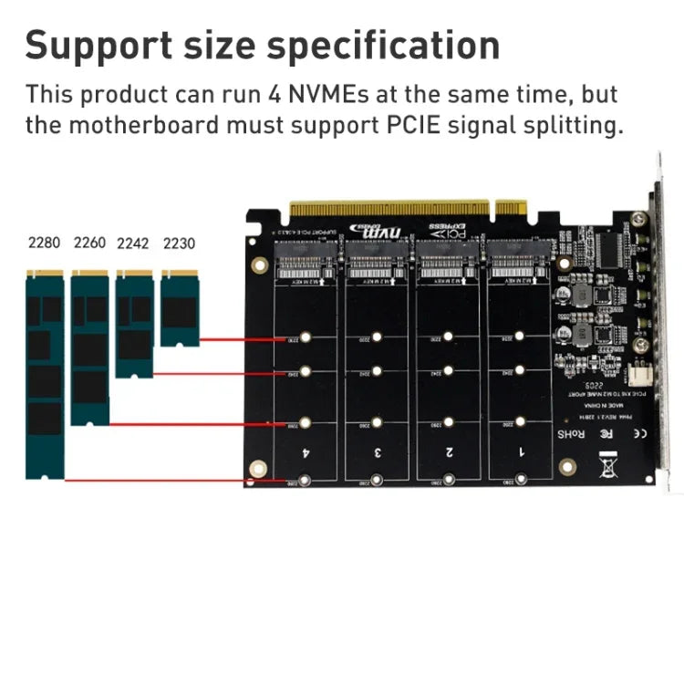 การ์ดอาร์เรย์ดิสก์ PH44 NVME 4 ช่อง PCI-E สัญญาณแยกอาร์เรย์