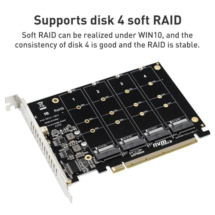 การ์ดอาร์เรย์ดิสก์ PH44 NVME 4 ช่อง PCI-E สัญญาณแยกอาร์เรย์