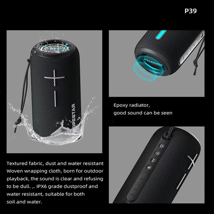 ลำโพงบลูทูธไร้สายกันน้ำพร้อมไฟ RGB HOPESTAR P39 สำหรับใช้งานกลางแจ้ง