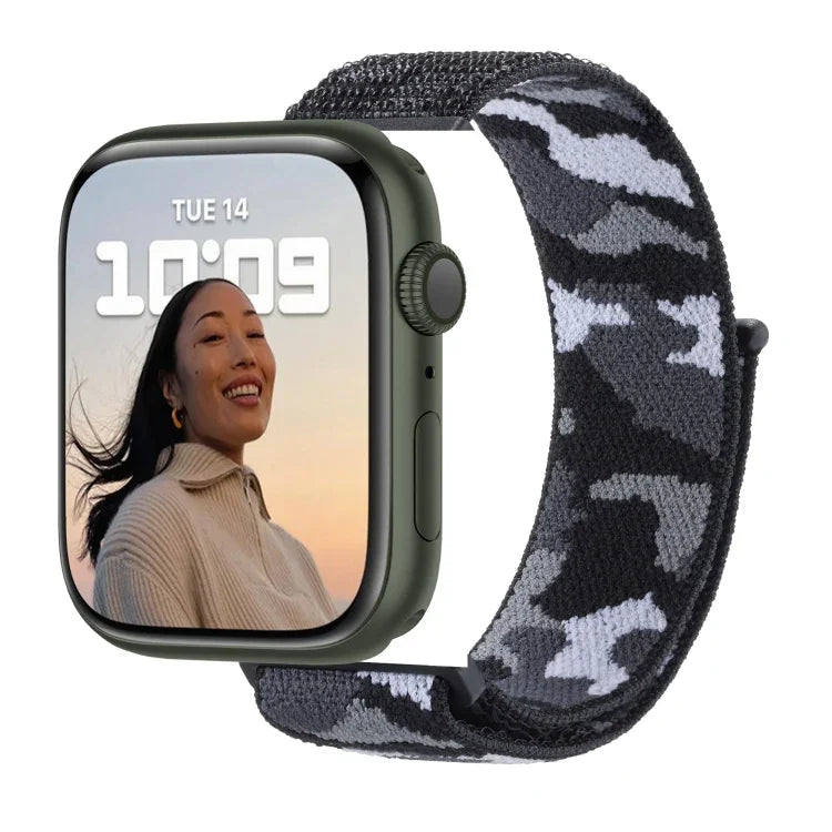 สายรัดนาฬิกาไนลอนแบบห่วง สำหรับ Apple Watch Series 7 45 มม. / 6&SE&5&4 44 มม. / 3&2&1 42 มม. และ 7 41 มม. / 6&SE&5&4 40 มม. / 3&2&1 38 มม.