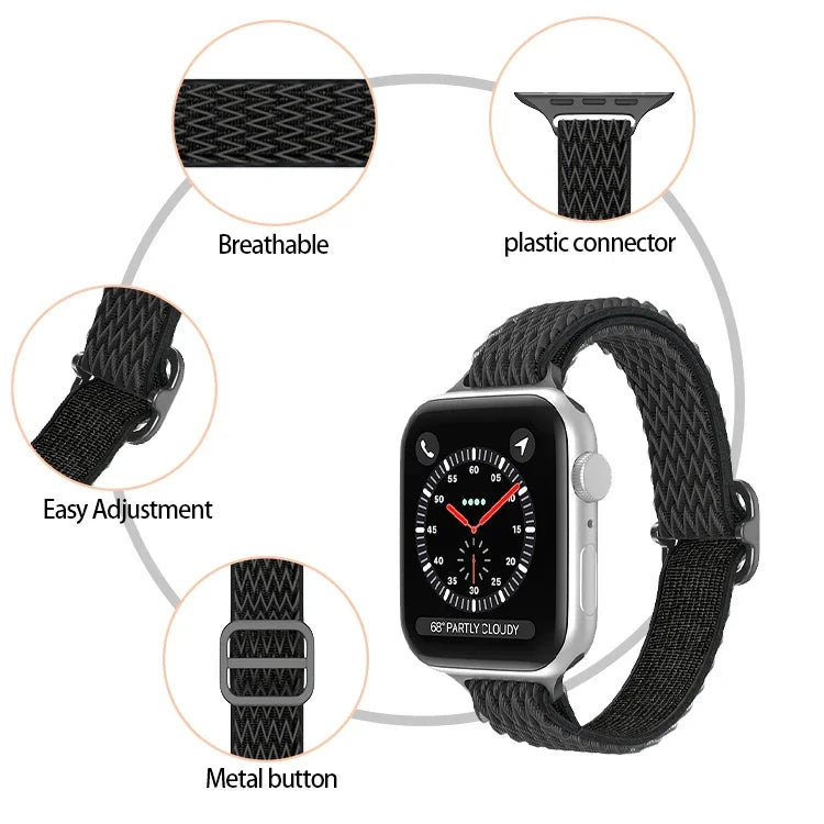 สายรัดนาฬิกาไนลอนเอวเล็กลายคลื่น สำหรับ Apple Watch Series, 7 45 มม. / 6&SE&5&4 44 มม. / 3&2&1 42 มม., 7 41 มม. / 6&SE&5&4 40 มม. / 3&2&1 38 มม.