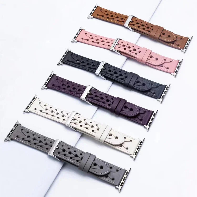 สายรัดนาฬิกาหนังแท้ถัก สำหรับ Apple Watch Series, 7 45 มม. / 6&SE&5&4 44 มม. / 3&2&1 42 มม., 7 41 มม. / 6&SE&5&4 40 มม. / 3&2&1 38 มม.