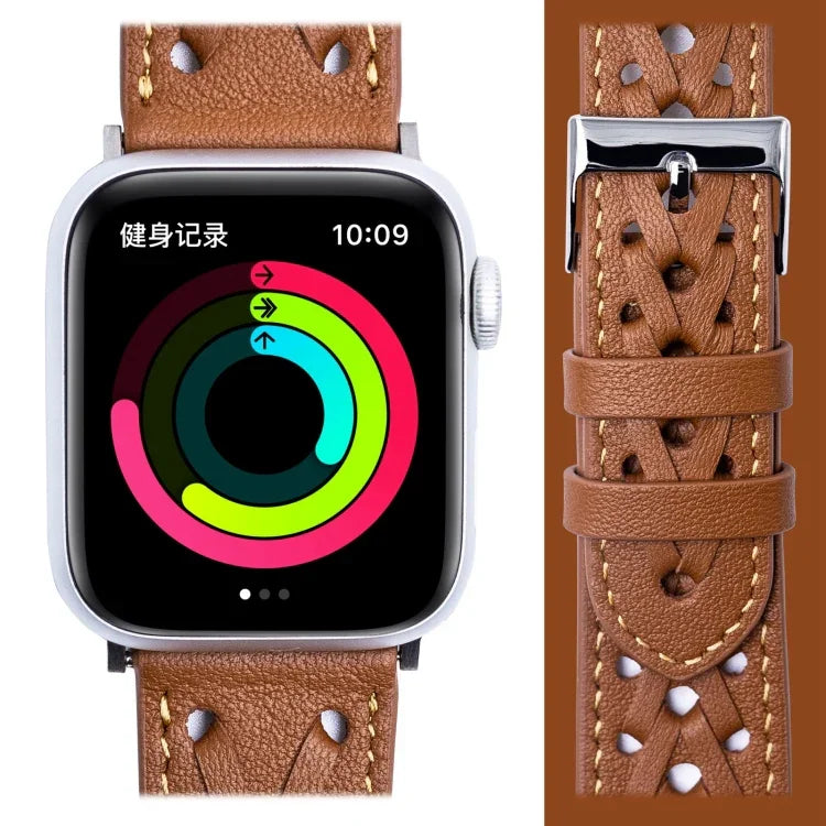 สายรัดนาฬิกาหนังแท้ถัก สำหรับ Apple Watch Series, 7 45 มม. / 6&SE&5&4 44 มม. / 3&2&1 42 มม., 7 41 มม. / 6&SE&5&4 40 มม. / 3&2&1 38 มม.