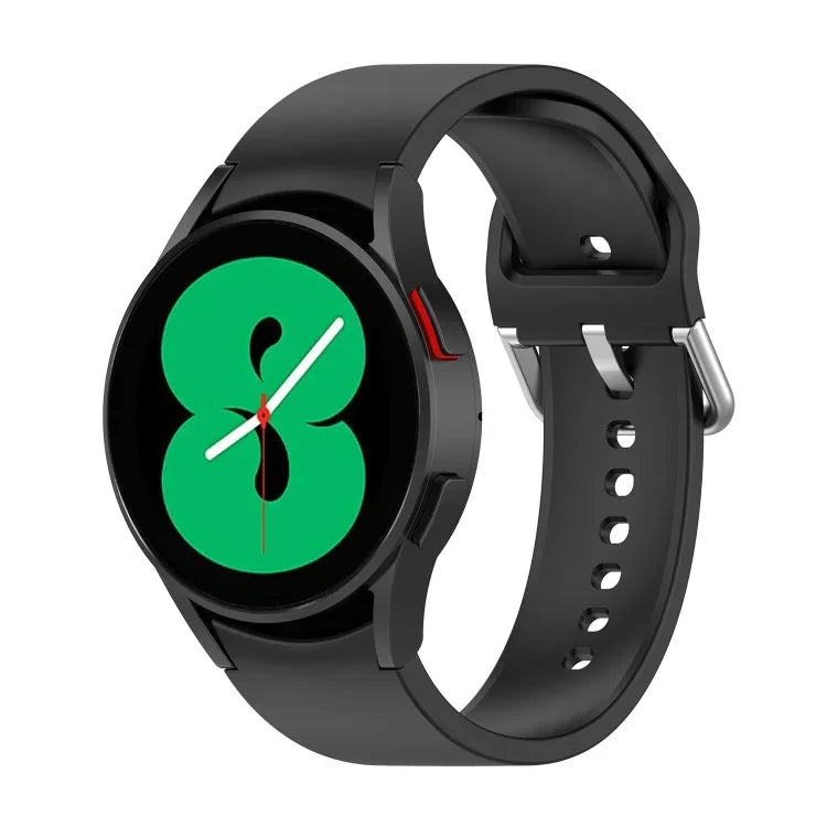 สายรัดนาฬิกาซิลิโคนแท้ หัวเข็มขัดกลมสีเงิน สำหรับ Samsung Galaxy Watch 5 44mm