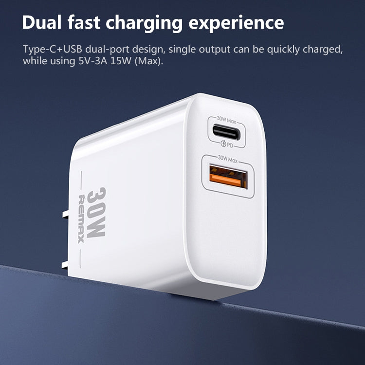 REMAX RP-U82 ชาร์จเร็ว 30W USB+USB-C/Type-C สองพอร์ต อินเตอร์เฟซคู่ ปลั๊ก CN, ปลั๊ก UK, ปลั๊ก US