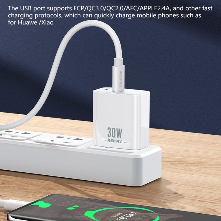 REMAX RP-U82 ชาร์จเร็ว 30W USB+USB-C/Type-C สองพอร์ต อินเตอร์เฟซคู่ ปลั๊ก CN, ปลั๊ก UK, ปลั๊ก US