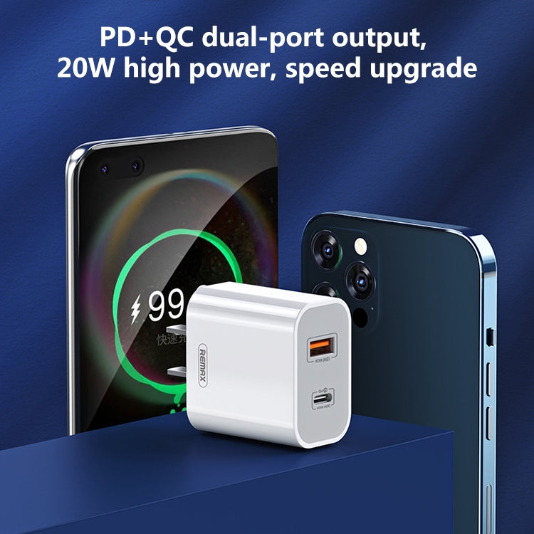 REMAX RP-U68 ชุดชาร์จเร็ว 20W USB+USB-C/Type-C สองพอร์ต อินเตอร์เฟซคู่ ปลั๊ก CN, ปลั๊ก EU, ปลั๊ก UK, ปลั๊ก US