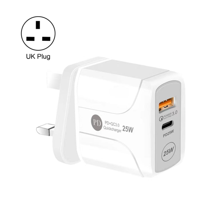 ที่ชาร์จเดินทาง 25W PD Type-C + QC3.0 USB พอร์ต ปลั๊ก UK