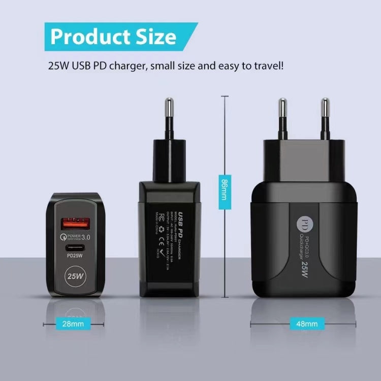 25W PD Type-C + QC3.0 USB Ports Travel Charger, UK Plug