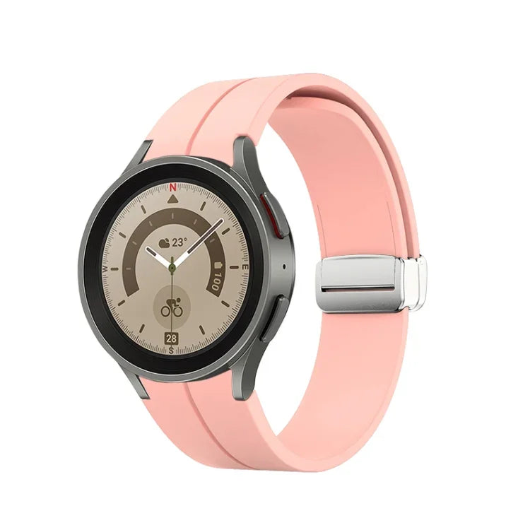 สายซิลิโคนพร้อมหัวเข็มขัดสีเงินพับได้ สำหรับ Samsung Galaxy Watch5 40&44 มม. / Pro 45 มม.