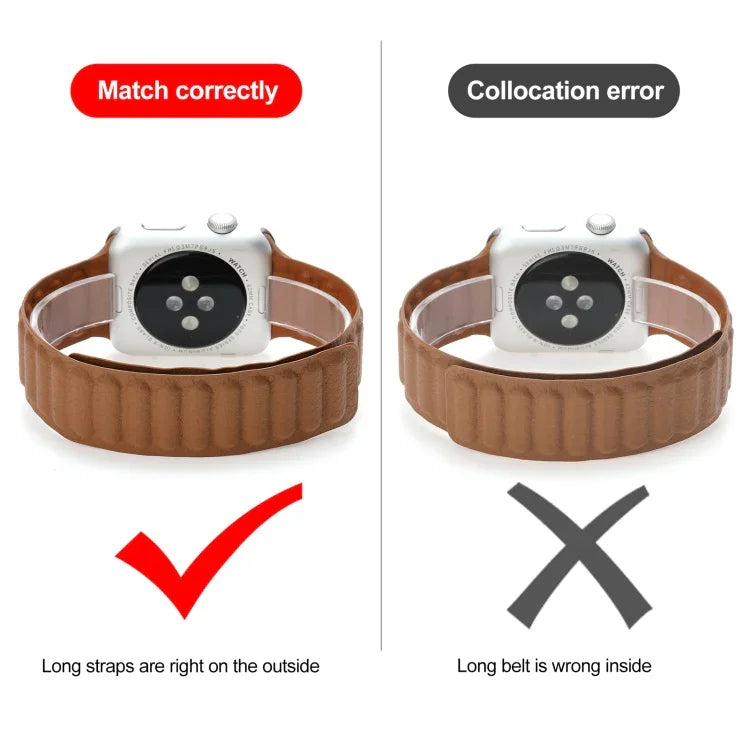 สายหนังบางแบบห่วงสองสีแม่เหล็ก สำหรับ Apple Watch Series, 7 45มม. / 6&SE&5&4 44มม. / 3&2&1 42มม., 7 41มม. / 6&SE&5&4 40มม. / 3&2&1 38มม.