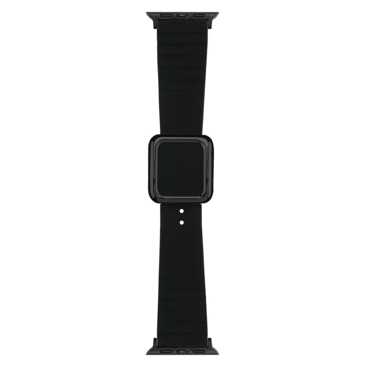 สายซิลิโคนหัวเข็มขัดสี่เหลี่ยมสีดำ สำหรับ Apple Watch Series, 7 45มม. / 6&SE&5&4 44มม. / 3&2&1 42มม., 7 41มม. / 6&SE&5&4 40มม. / 3&2&1 38มม.