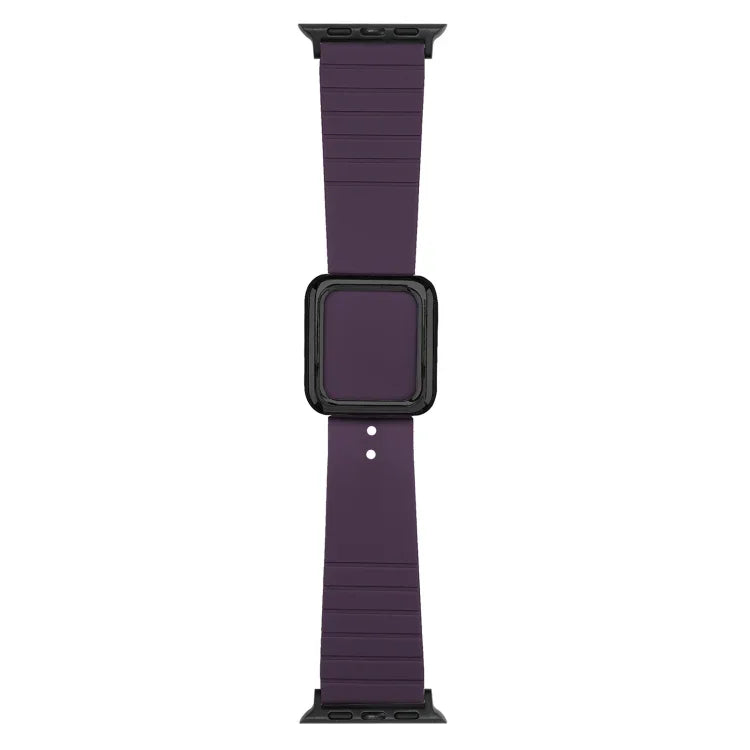 สายซิลิโคนหัวเข็มขัดสี่เหลี่ยมสีดำ สำหรับ Apple Watch Series, 7 45มม. / 6&SE&5&4 44มม. / 3&2&1 42มม., 7 41มม. / 6&SE&5&4 40มม. / 3&2&1 38มม.