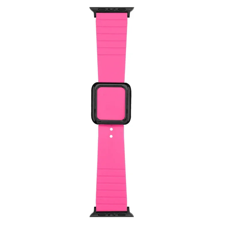 สายซิลิโคนหัวเข็มขัดสี่เหลี่ยมสีดำ สำหรับ Apple Watch Series, 7 45มม. / 6&SE&5&4 44มม. / 3&2&1 42มม., 7 41มม. / 6&SE&5&4 40มม. / 3&2&1 38มม.
