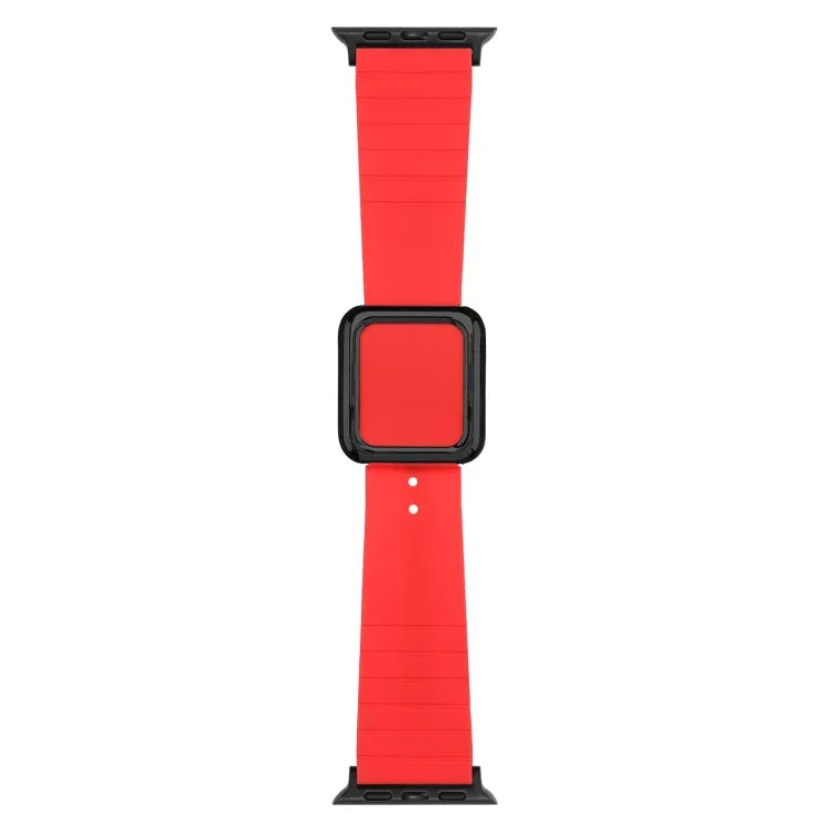 สายซิลิโคนหัวเข็มขัดสี่เหลี่ยมสีดำ สำหรับ Apple Watch Series, 7 45มม. / 6&SE&5&4 44มม. / 3&2&1 42มม., 7 41มม. / 6&SE&5&4 40มม. / 3&2&1 38มม.