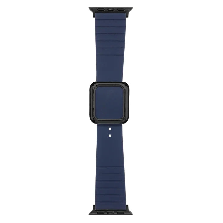 สายซิลิโคนหัวเข็มขัดสี่เหลี่ยมสีดำ สำหรับ Apple Watch Series, 7 45มม. / 6&SE&5&4 44มม. / 3&2&1 42มม., 7 41มม. / 6&SE&5&4 40มม. / 3&2&1 38มม.