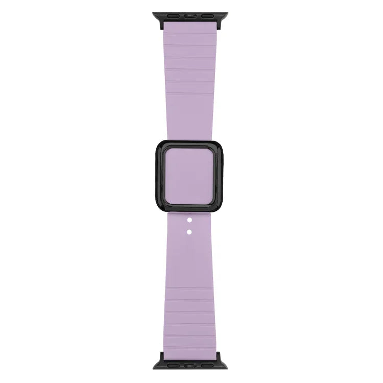 สายซิลิโคนหัวเข็มขัดสี่เหลี่ยมสีดำ สำหรับ Apple Watch Series, 7 45มม. / 6&SE&5&4 44มม. / 3&2&1 42มม., 7 41มม. / 6&SE&5&4 40มม. / 3&2&1 38มม.