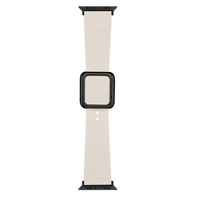 สายซิลิโคนหัวเข็มขัดสี่เหลี่ยมสีดำ สำหรับ Apple Watch Series, 7 45มม. / 6&SE&5&4 44มม. / 3&2&1 42มม., 7 41มม. / 6&SE&5&4 40มม. / 3&2&1 38มม.