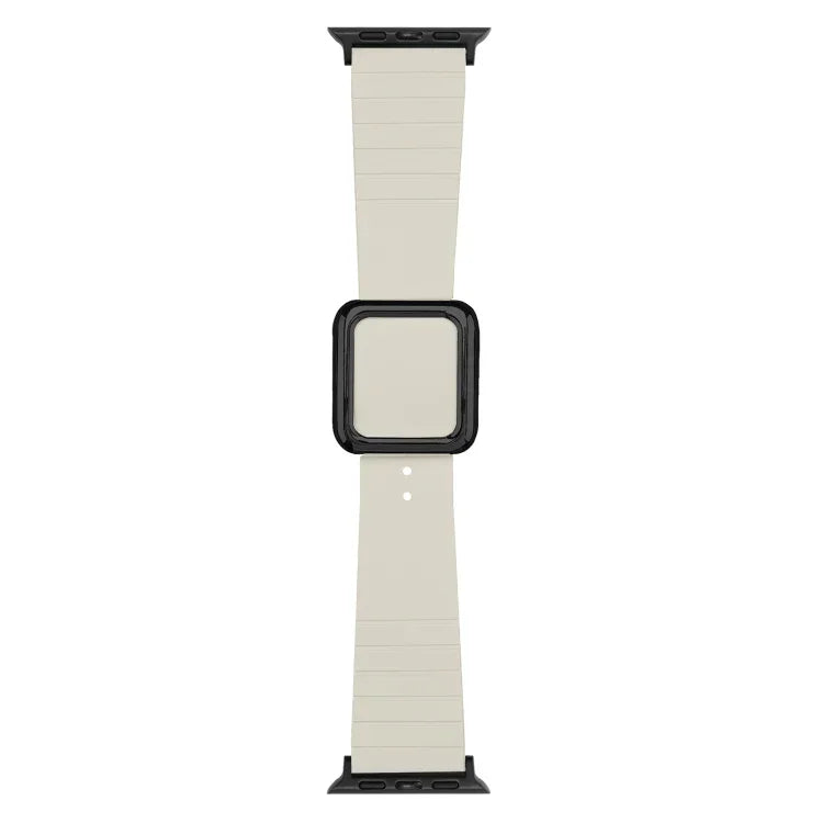 สายซิลิโคนหัวเข็มขัดสี่เหลี่ยมสีดำ สำหรับ Apple Watch Series, 7 45มม. / 6&SE&5&4 44มม. / 3&2&1 42มม., 7 41มม. / 6&SE&5&4 40มม. / 3&2&1 38มม.