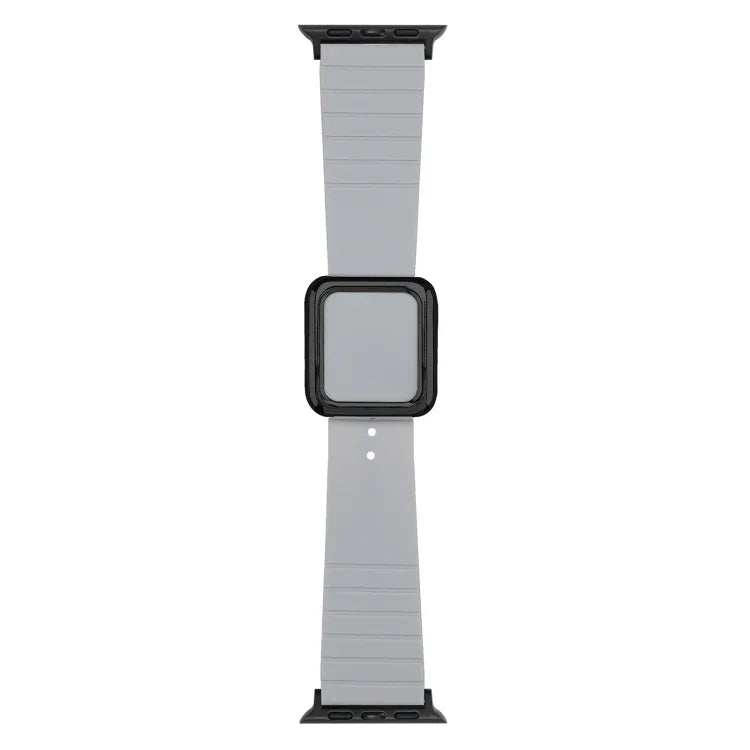 สายซิลิโคนหัวเข็มขัดสี่เหลี่ยมสีดำ สำหรับ Apple Watch Series, 7 45มม. / 6&SE&5&4 44มม. / 3&2&1 42มม., 7 41มม. / 6&SE&5&4 40มม. / 3&2&1 38มม.