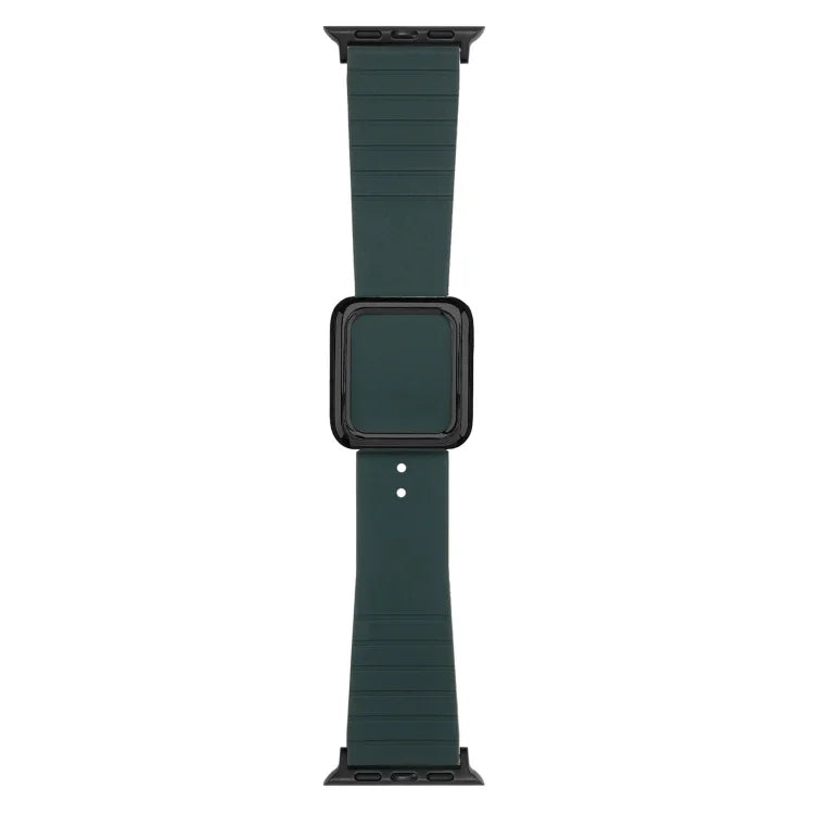 สายซิลิโคนหัวเข็มขัดสี่เหลี่ยมสีดำ สำหรับ Apple Watch Series, 7 45มม. / 6&SE&5&4 44มม. / 3&2&1 42มม., 7 41มม. / 6&SE&5&4 40มม. / 3&2&1 38มม.