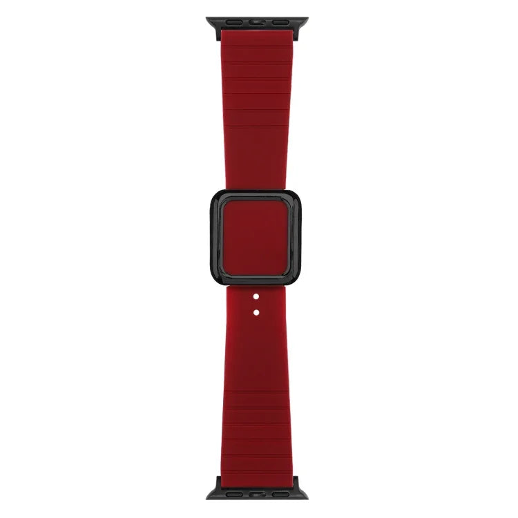 สายซิลิโคนหัวเข็มขัดสี่เหลี่ยมสีดำ สำหรับ Apple Watch Series, 7 45มม. / 6&SE&5&4 44มม. / 3&2&1 42มม., 7 41มม. / 6&SE&5&4 40มม. / 3&2&1 38มม.