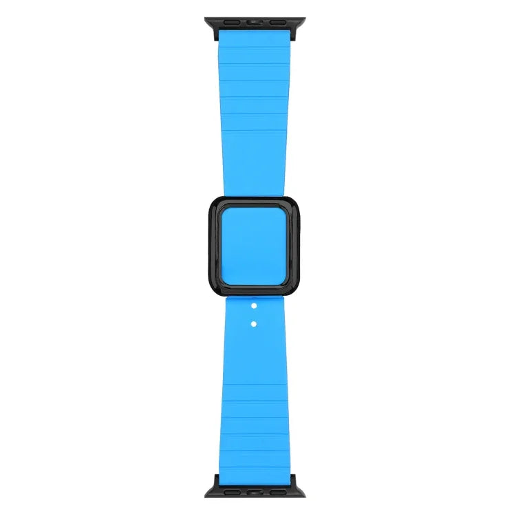 สายซิลิโคนหัวเข็มขัดสี่เหลี่ยมสีดำ สำหรับ Apple Watch Series, 7 45มม. / 6&SE&5&4 44มม. / 3&2&1 42มม., 7 41มม. / 6&SE&5&4 40มม. / 3&2&1 38มม.