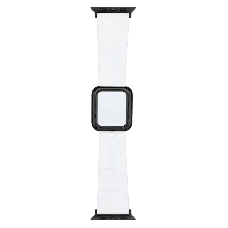 สายซิลิโคนหัวเข็มขัดสี่เหลี่ยมสีดำ สำหรับ Apple Watch Series, 7 45มม. / 6&SE&5&4 44มม. / 3&2&1 42มม., 7 41มม. / 6&SE&5&4 40มม. / 3&2&1 38มม.