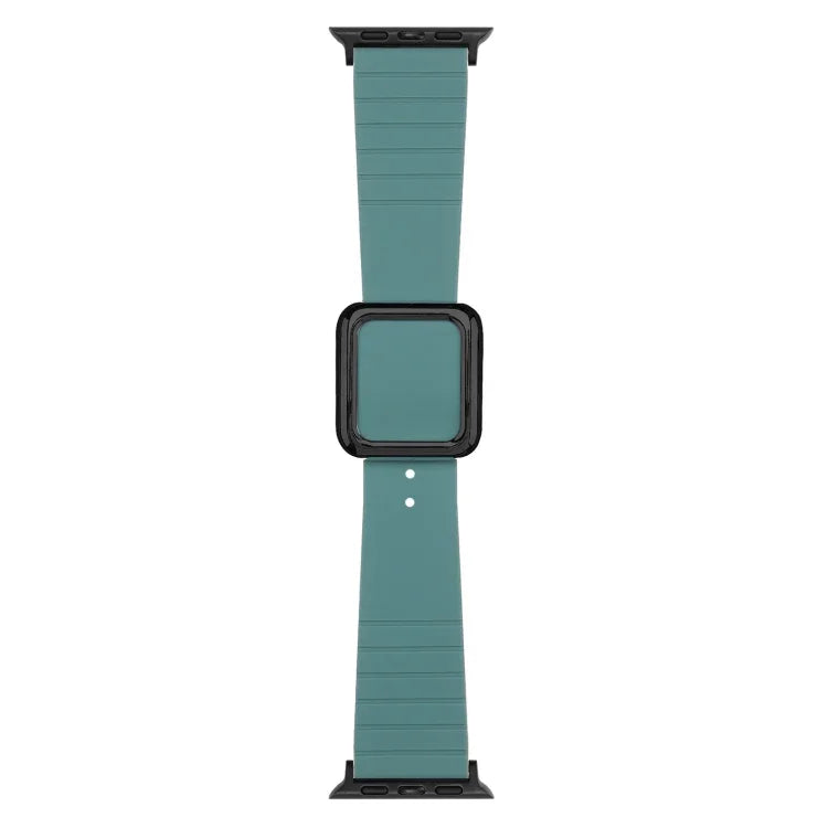 สายซิลิโคนหัวเข็มขัดสี่เหลี่ยมสีดำ สำหรับ Apple Watch Series, 7 45มม. / 6&SE&5&4 44มม. / 3&2&1 42มม., 7 41มม. / 6&SE&5&4 40มม. / 3&2&1 38มม.