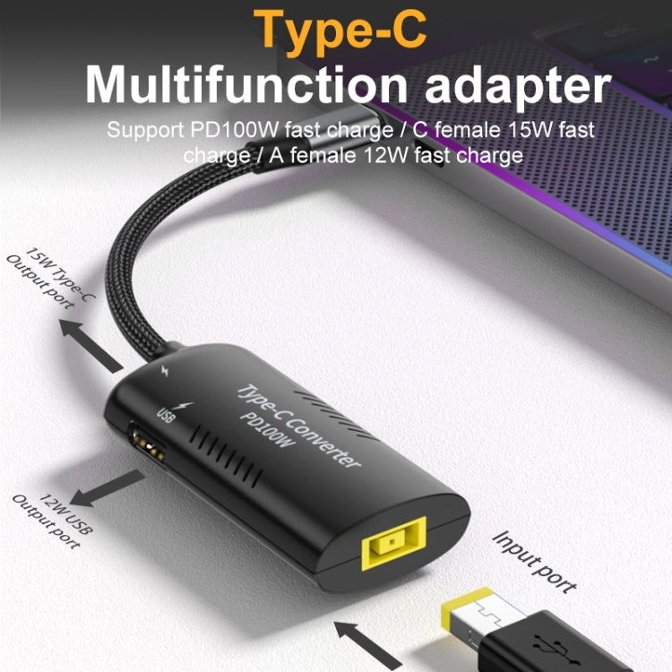 อะแดปเตอร์มัลติฟังก์ชัน + Type-C + USB หญิง ถึง Type-C, DC5521 / 5525, DC7406, DC7909, พอร์ตสี่เหลี่ยม