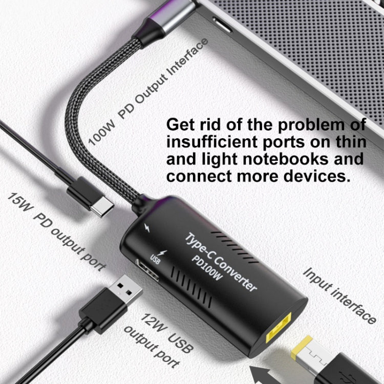 อะแดปเตอร์มัลติฟังก์ชัน + Type-C + USB หญิง ถึง Type-C, DC5521 / 5525, DC7406, DC7909, พอร์ตสี่เหลี่ยม