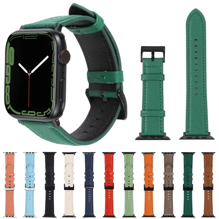 สายหนังลายลิ้นจี่ สำหรับ Apple Watch Series 7 ขนาด 45 มม. / 6&SE&5&4 ขนาด 44 มม. / 3&2&1 ขนาด 42 มม. 7 ขนาด 41 มม. / 6&SE&5&4 ขนาด 40 มม. / 3&2&1 ขนาด 38 มม.