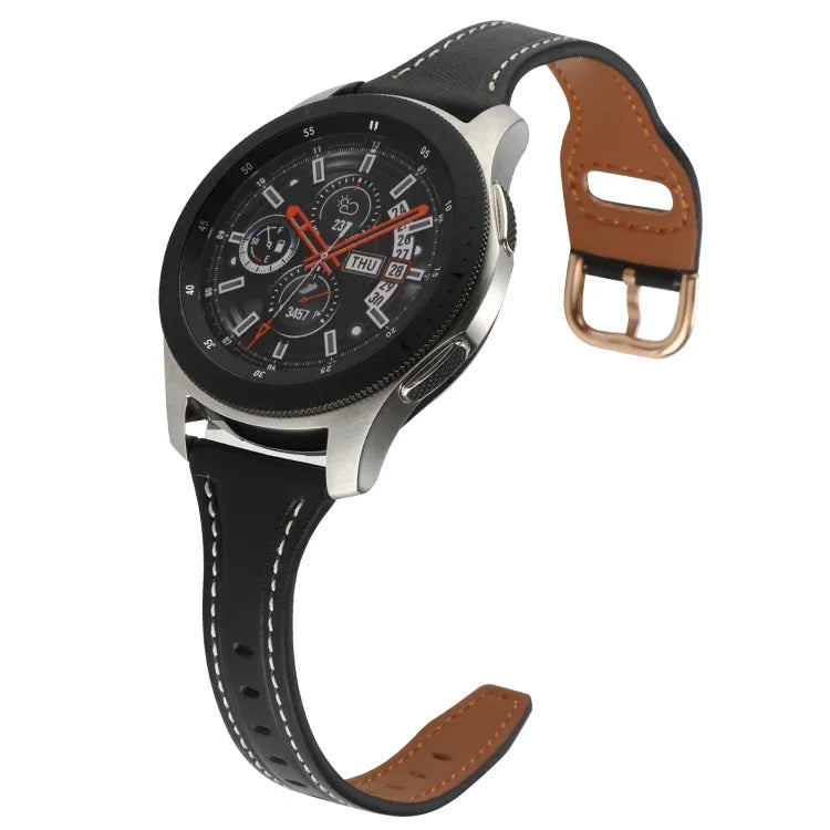 สายหนังแท้ขนาด 22 มม. แบบหัวเข็มขัดกลับด้าน สำหรับ Samsung Galaxy Watch3 / Huawei Watch GT3 Pro