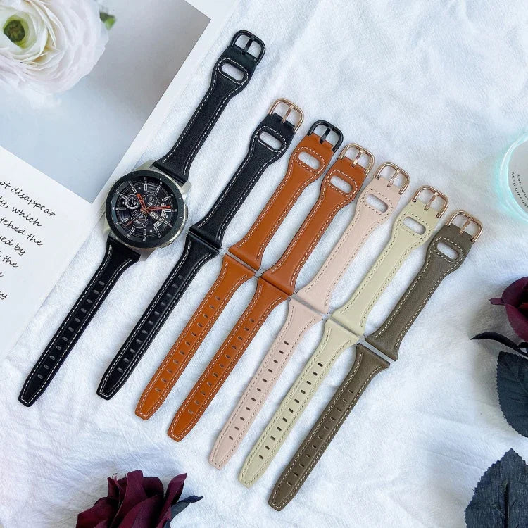 สายหนังแท้ขนาด 22 มม. แบบหัวเข็มขัดกลับด้าน สำหรับ Samsung Galaxy Watch3 / Huawei Watch GT3 Pro