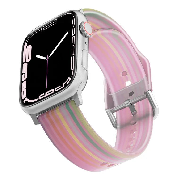 สายซิลิโคนโปร่งแสงแบบด้าน สำหรับ Apple Watch Series 7 ขนาด 45 มม. / 6&SE&5&4 ขนาด 44 มม. / 3&2&1 ขนาด 42 มม. 7 ขนาด 41 มม. / 6&SE&5&4 ขนาด 40 มม. / 3&2&1 ขนาด 38 มม.