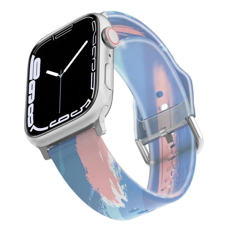 สายซิลิโคนโปร่งแสงแบบด้าน สำหรับ Apple Watch Series 7 ขนาด 45 มม. / 6&SE&5&4 ขนาด 44 มม. / 3&2&1 ขนาด 42 มม. 7 ขนาด 41 มม. / 6&SE&5&4 ขนาด 40 มม. / 3&2&1 ขนาด 38 มม.