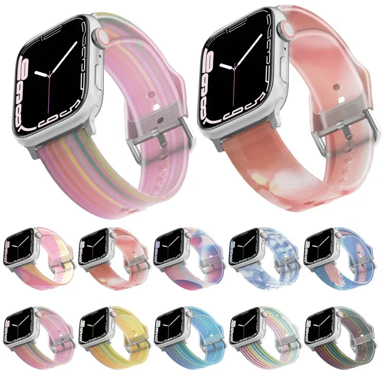 สายซิลิโคนโปร่งแสงแบบด้าน สำหรับ Apple Watch Series 7 ขนาด 45 มม. / 6&SE&5&4 ขนาด 44 มม. / 3&2&1 ขนาด 42 มม. 7 ขนาด 41 มม. / 6&SE&5&4 ขนาด 40 มม. / 3&2&1 ขนาด 38 มม.