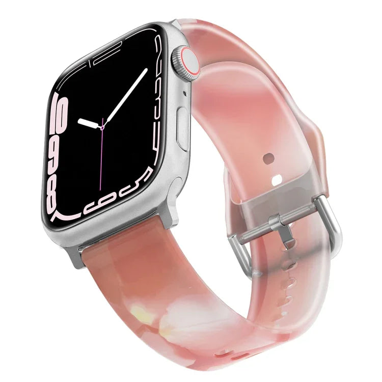 สายซิลิโคนโปร่งแสงแบบด้าน สำหรับ Apple Watch Series 7 ขนาด 45 มม. / 6&SE&5&4 ขนาด 44 มม. / 3&2&1 ขนาด 42 มม. 7 ขนาด 41 มม. / 6&SE&5&4 ขนาด 40 มม. / 3&2&1 ขนาด 38 มม.