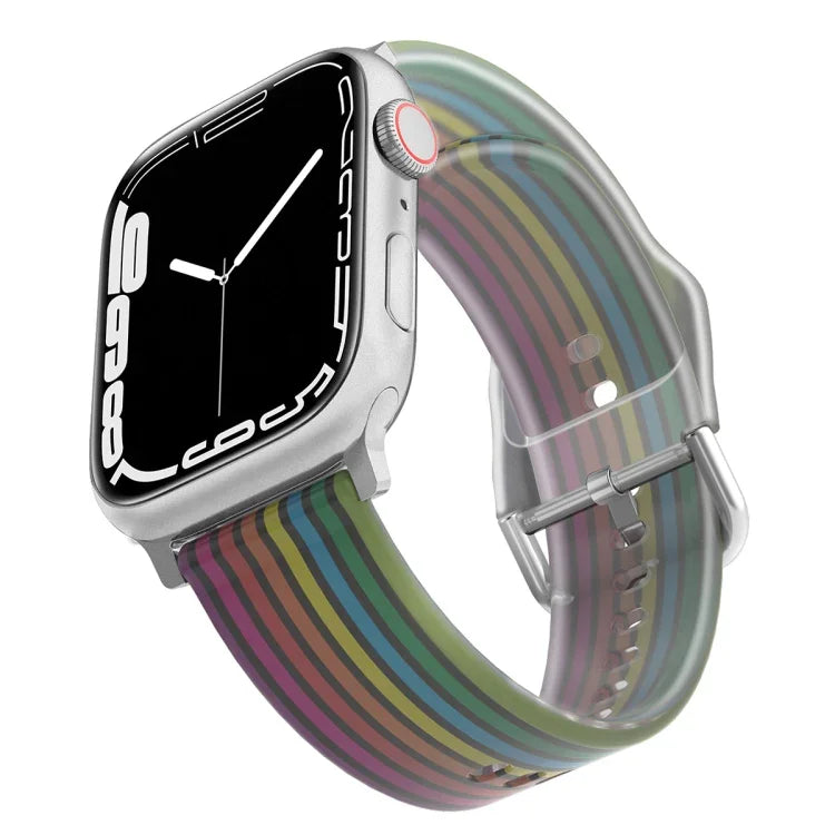 สายซิลิโคนโปร่งแสงแบบด้าน สำหรับ Apple Watch Series 7 ขนาด 45 มม. / 6&SE&5&4 ขนาด 44 มม. / 3&2&1 ขนาด 42 มม. 7 ขนาด 41 มม. / 6&SE&5&4 ขนาด 40 มม. / 3&2&1 ขนาด 38 มม.