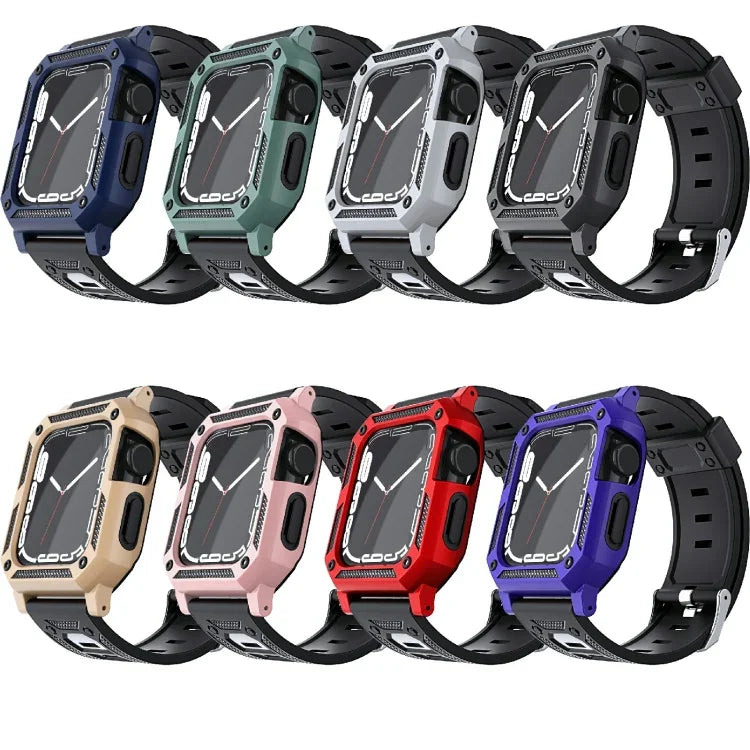 ชุดสายซิลิโคนสไตล์ทหาร + เคสนาฬิกา สำหรับ Apple Watch Series 9/8/7 ขนาด 45 มม. สำหรับ Apple Watch Series 9/8/7 ขนาด 41 มม.