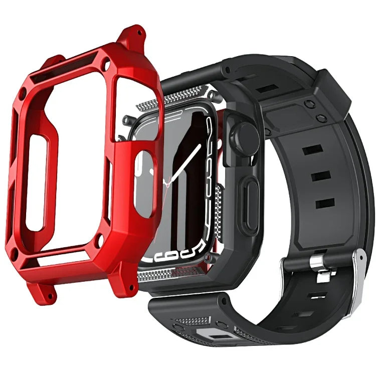ชุดสายซิลิโคนสไตล์ทหาร + เคสนาฬิกา สำหรับ Apple Watch Series 9/8/7 ขนาด 45 มม. สำหรับ Apple Watch Series 9/8/7 ขนาด 41 มม.