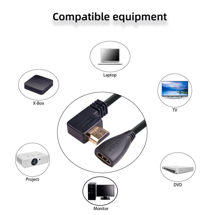 สายอะแดปเตอร์ HDMI ชายแบบข้อศอก 30ซม. HDL-03, มุมซ้าย, 90 องศา, 270 องศา