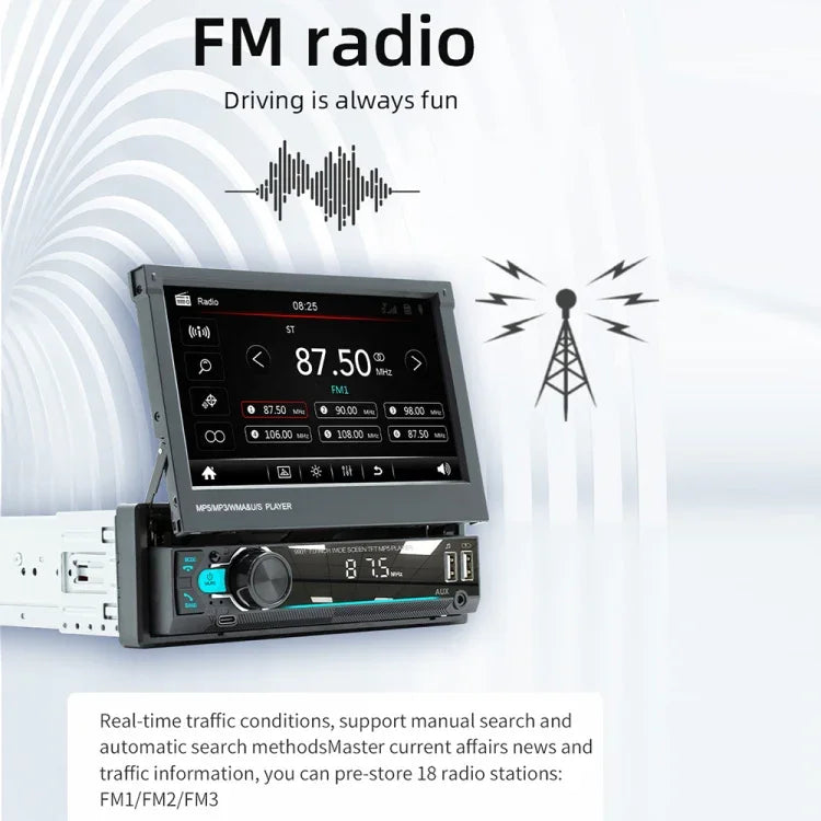 9901 เครื่องเล่น MP5 รถยนต์ขนาด 7 นิ้ว แบบเลื่อนเก็บได้ รองรับ FM และอินเทอร์เน็ตโทรศัพท์มือถือ, 9901