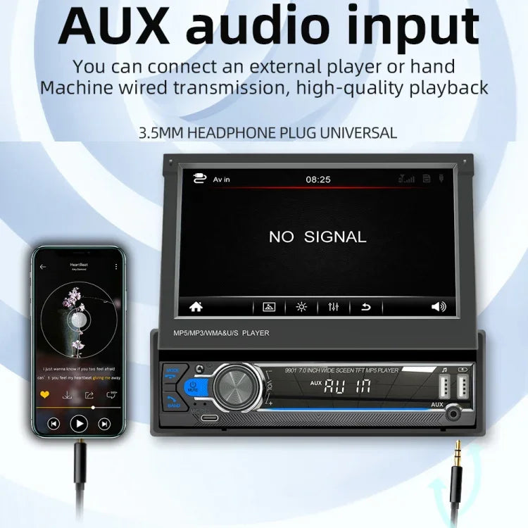 9901 เครื่องเล่น MP5 รถยนต์ขนาด 7 นิ้ว แบบเลื่อนเก็บได้ รองรับ FM และอินเทอร์เน็ตโทรศัพท์มือถือ, 9901
