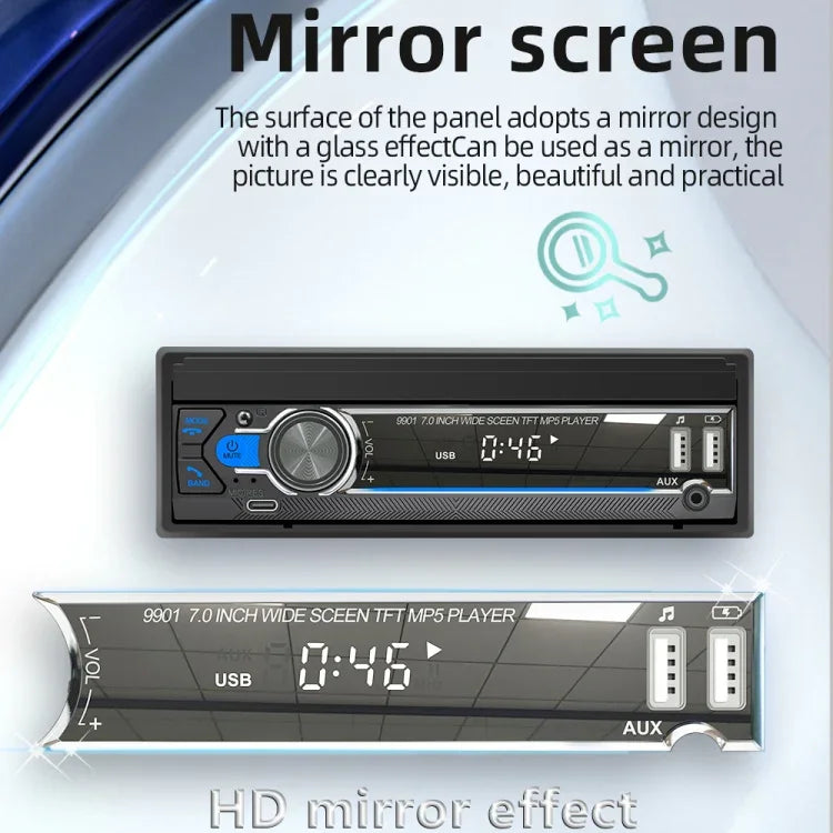 9901 เครื่องเล่น MP5 รถยนต์ขนาด 7 นิ้ว แบบเลื่อนเก็บได้ รองรับ FM และอินเทอร์เน็ตโทรศัพท์มือถือ, 9901