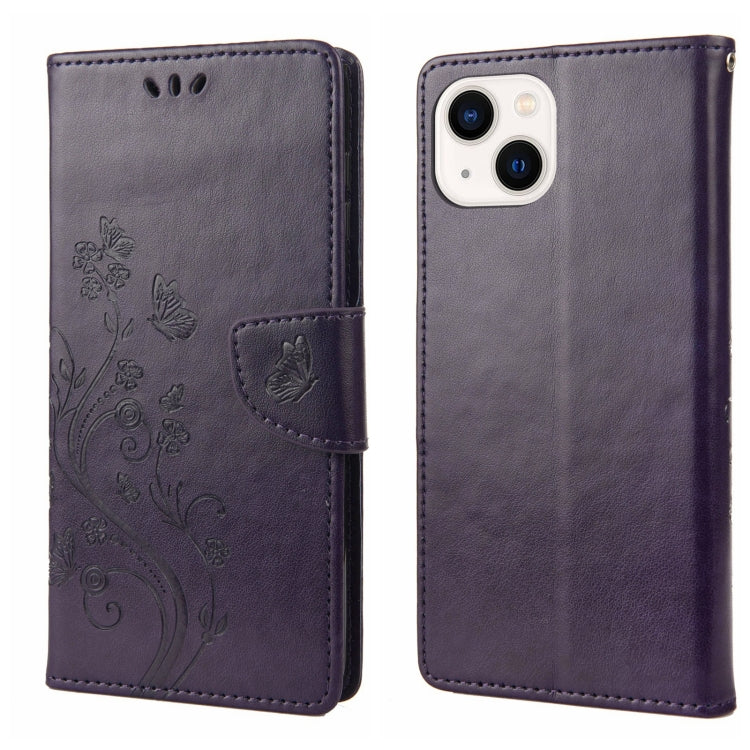 Butterfly Flower Pattern Flip Leather Phone Case, For iPhone 14, For iPhone 14 Plus, For iPhone 14 Pro, For iPhone 14 Pro Max