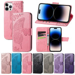 Butterfly Embossing Leather Case, For iPhone 14 Pro Max, For iPhone 14 Pro, For iPhone 14, For iPhone 14 Plus