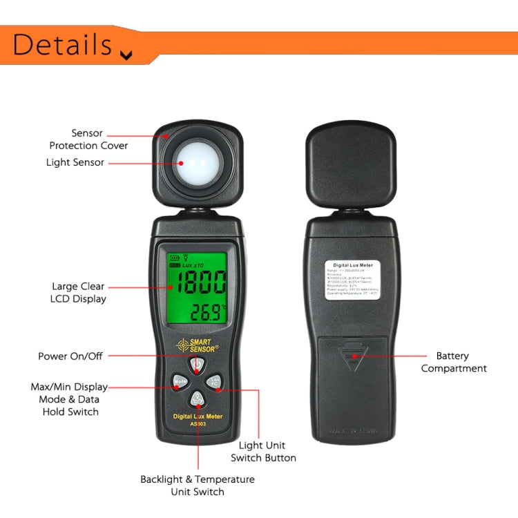 เครื่องวัดแสงดิจิทัลแบบมือถือ SmartSensor AS803