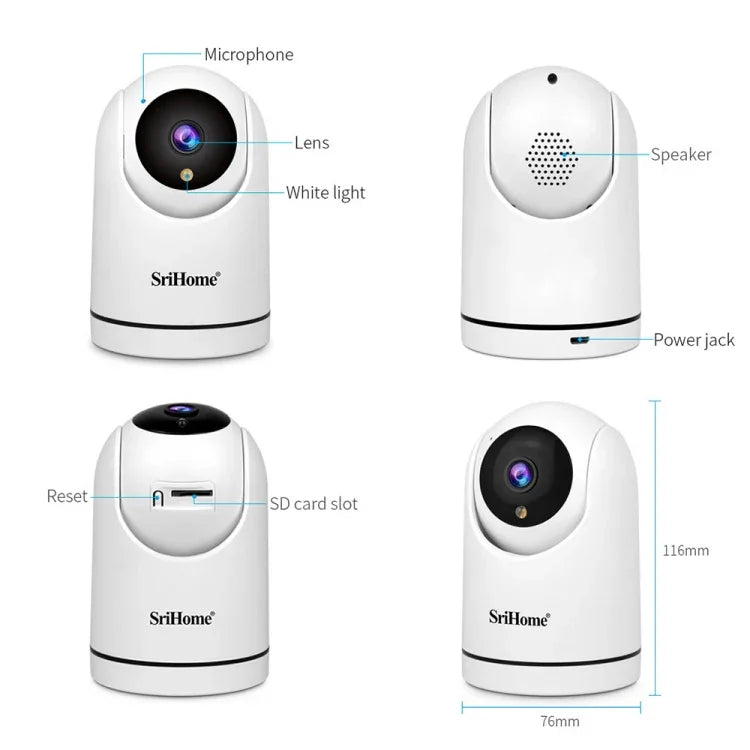 SriHome SH042 กล้องวงจรปิด AI WiFi 2.0MP 1080P HD Pan-tilt, SH042